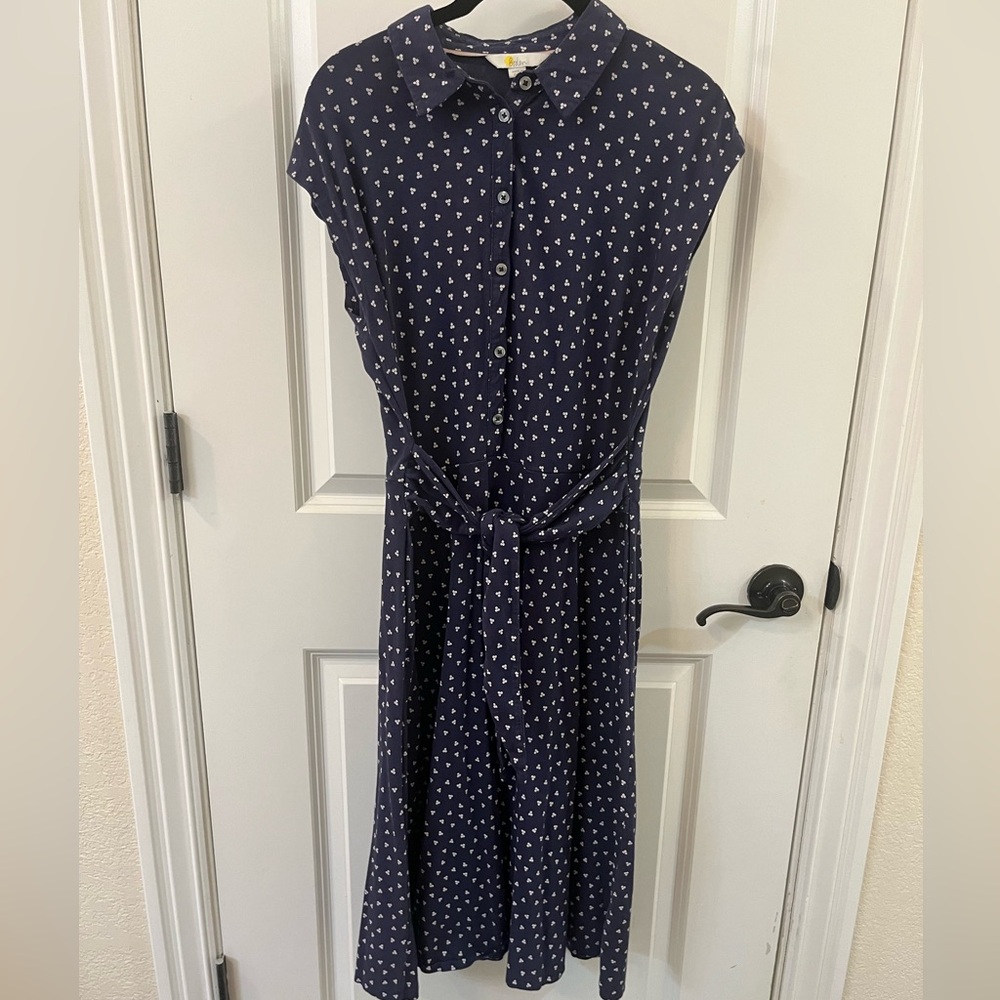 Boden Navy Blue Midi Dress with White Pattern
